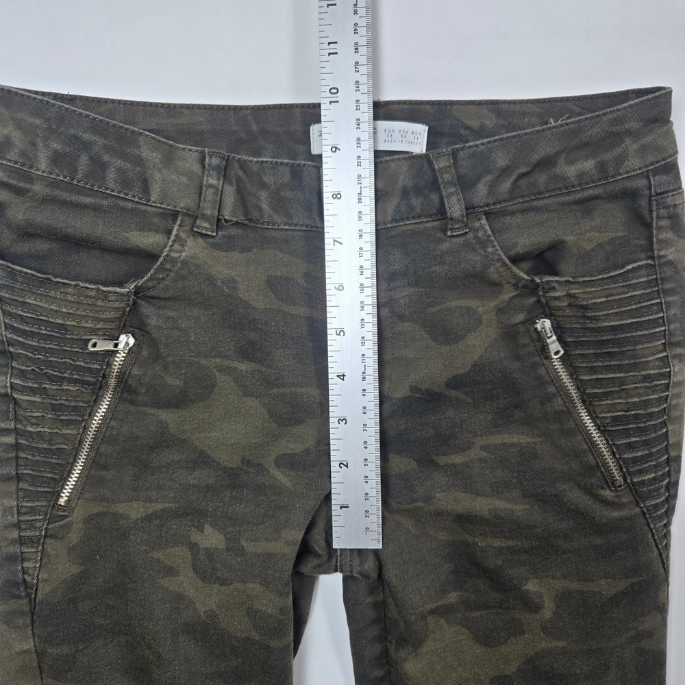 Zara Pants Women 6 Green Camo Moto Skinny Z1975 Denim Biker Ribbed Zipper Edgy - Picture 5 of 7